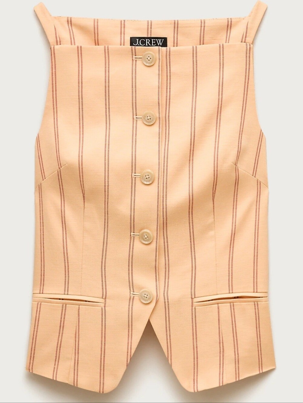 J. Crew, NWT  Apricot Striped Button-Front Gramercy Linen Blend Vest -Size 4